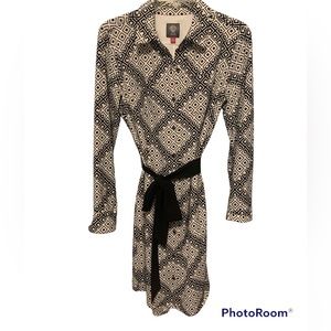 Vince Camuto Geometric Belted Shirt Long Sleeve Dress Size 6 Black $ White